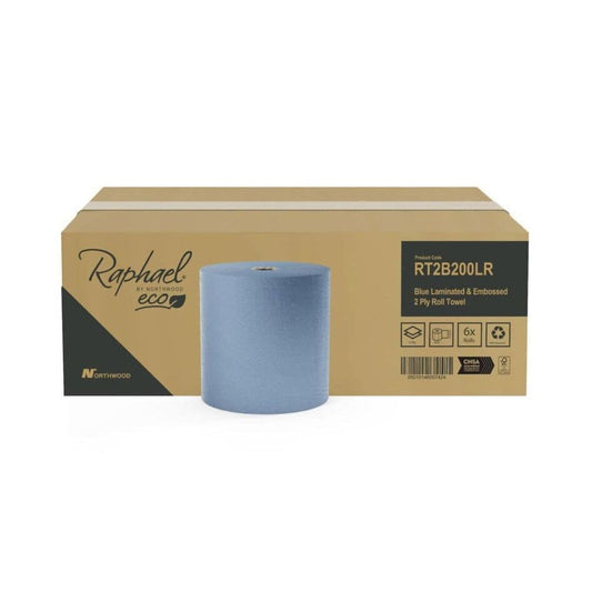 Raphael Blue Roll Towel - Laminated & Embossed - 2 Ply - Case 6 x 200m