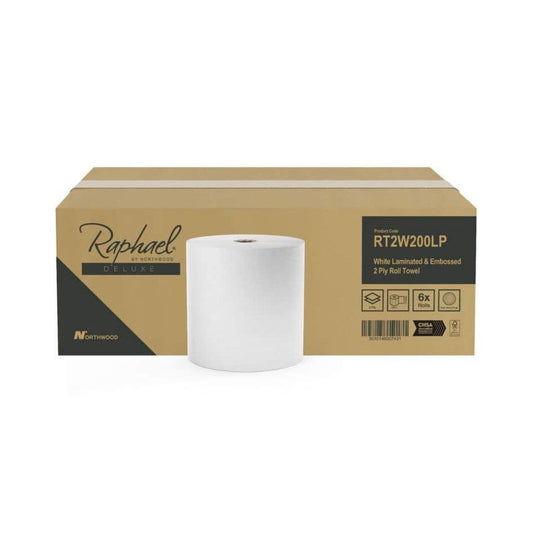 Raphael White Roll Towel - Laminated & Embossed - 2 Ply - Case 6 x 200m