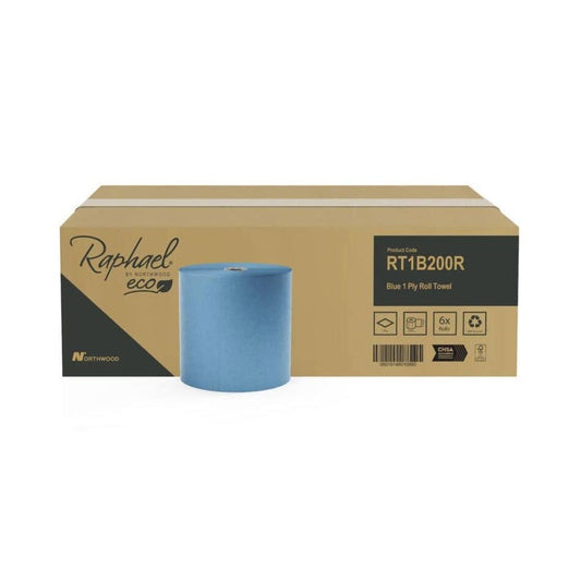 Raphael Blue Roll Towel - Embossed - 1 Ply - Case 6 x 200m
