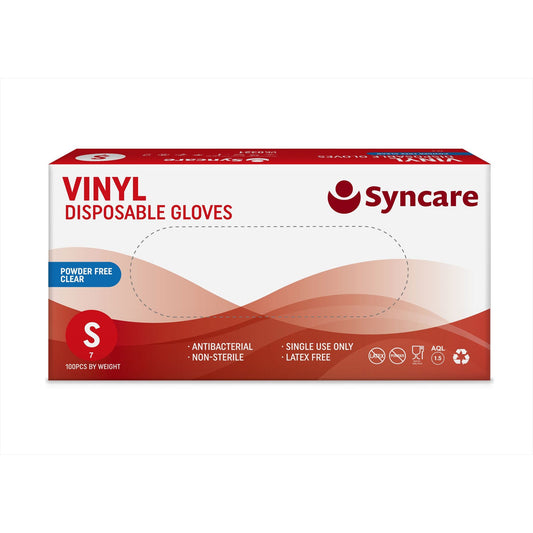 Syncare Vinyl Powder-Free Gloves - Clear - Small - Box of 100